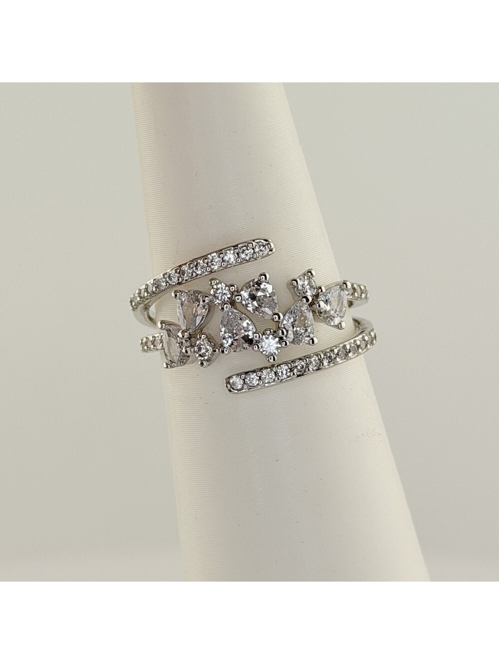 Bomb Party Ring Sz 8 "Hoping For It All" Clear Cz on Rhodium RETRO